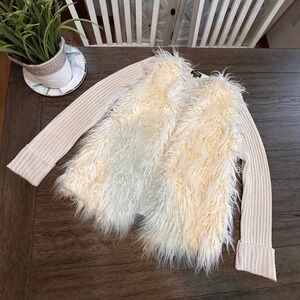 Jones New York Women's Cream Fuzzy Furry Cardigan Sweater Size M